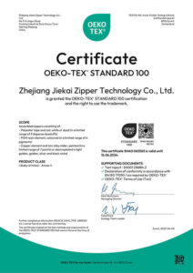 mefiss certificate of zipper OEKO