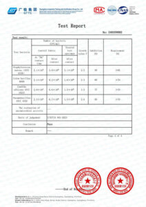 mefiss certificate of Mes-K ticking fabric anti-bacterial performance after 150 washes