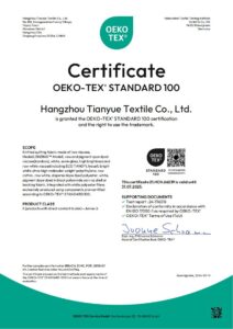 mefiss certificate of OEKO for ticking fabric